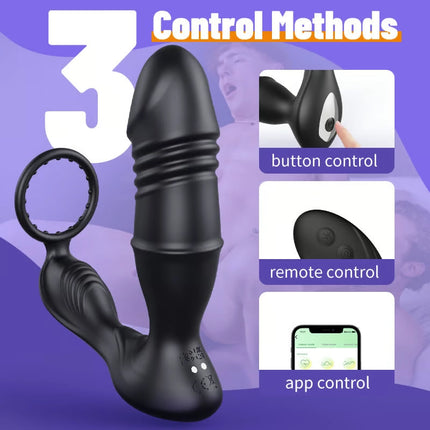 APP Control Thrusting Vibrating Prostate Massager Cock Ring with Raised Dots