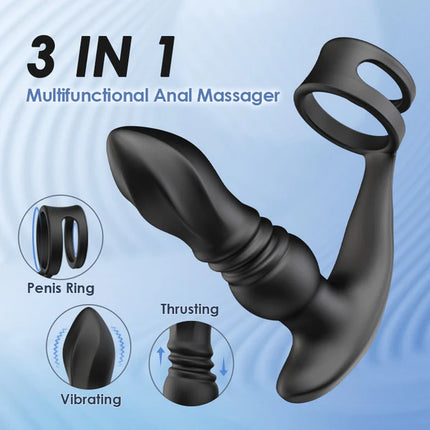 Thrusting Prostate Massager with Double Cock Rings