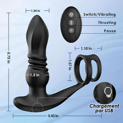 Thrusting Prostate Massager with Double Cock Rings