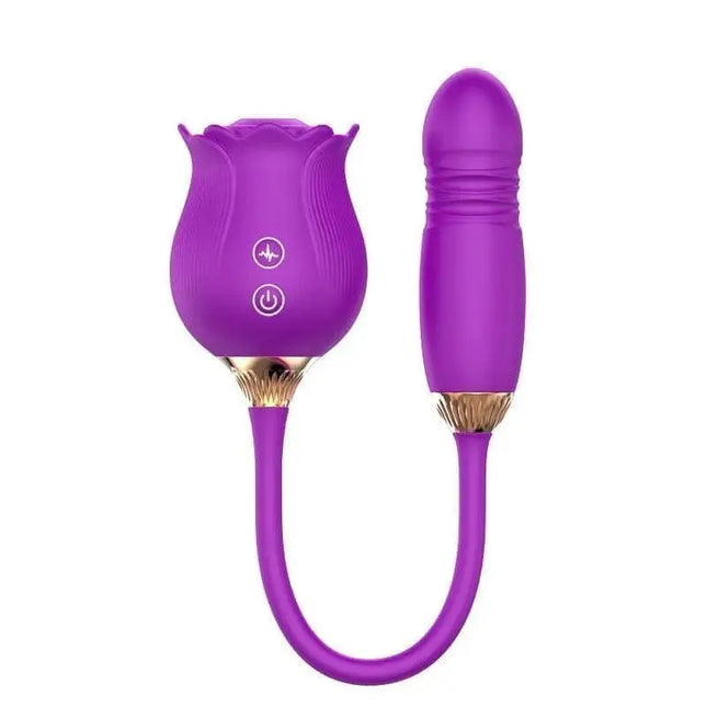 Double Headed Rose Clit Sucker Telescopic Vibrator