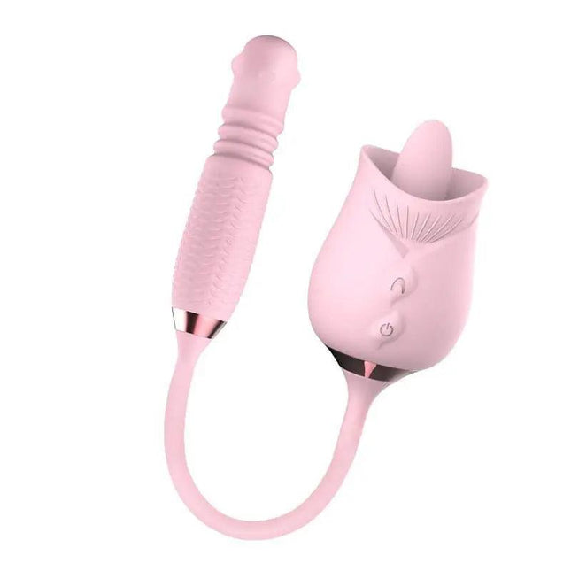 3-in-1 Rose Toy Telescopic Tongue-licking Pearls Rotating Vibrator