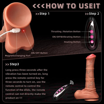 Remote Control Telescopic Heating Horse Dildo Vibrator with Suction Cup