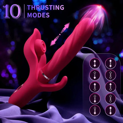 10 Thrusting & 10 Flapping & 10 Vibration 3-in-1 Thrusting Dildo Rabbit Vibrator