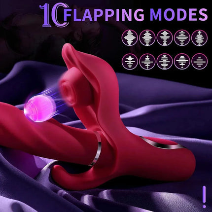 10 Thrusting & 10 Flapping & 10 Vibration 3-in-1 Thrusting Dildo Rabbit Vibrator