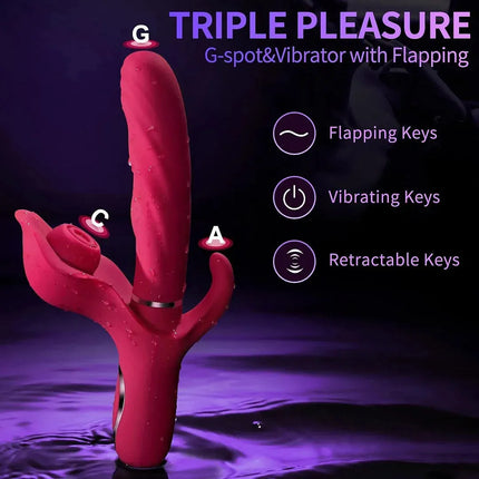 10 Thrusting & 10 Flapping & 10 Vibration 3-in-1 Thrusting Dildo Rabbit Vibrator