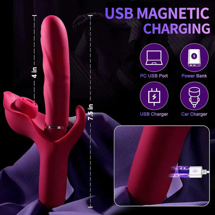 10 Thrusting & 10 Flapping & 10 Vibration 3-in-1 Thrusting Dildo Rabbit Vibrator