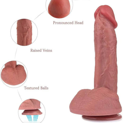 Double Layered Realistic Dildo 8.27 inch Liquid Silicone Dildo for Vaginal G-spot and Anal Massager