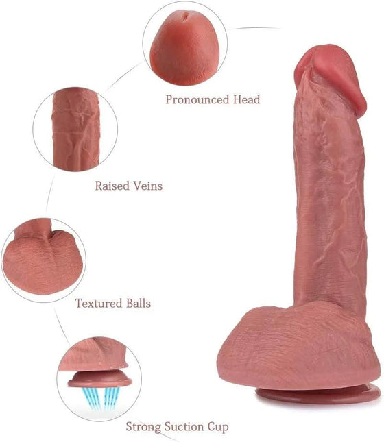 Double Layered Realistic Dildo 8.27 inch Liquid Silicone Dildo for Vaginal G-spot and Anal Massager