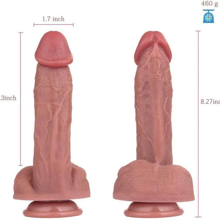 Double Layered Realistic Dildo 8.27 inch Liquid Silicone Dildo for Vaginal G-spot and Anal Massager