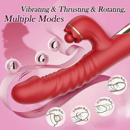 Thrusting Rotating Rabbit G-Spot Vibrator 3 in 1 Clitoris Stimulator Dildo