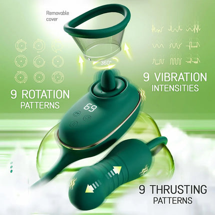 3 in 1 Vacuum Licking 9 Vibrating & Thrusting Rotation G Spot Massager Clitoris Stimulator Nipple Sucker