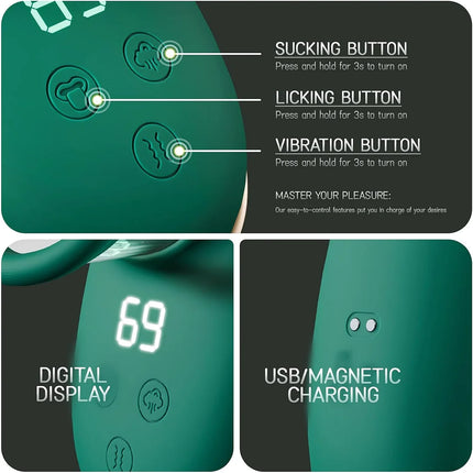 3 in 1 Vacuum Licking 9 Vibrating & Thrusting Rotation G Spot Massager Clitoris Stimulator Nipple Sucker