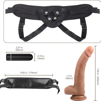 Strap-on Dildo Wearable Harness Realistic Vibrating Dildo with Bullet Vibrator, Detachable Silicone G Spot Stimulator, Vagina Massager Female Masturbator Sex Toys for Women Lesbian Couple