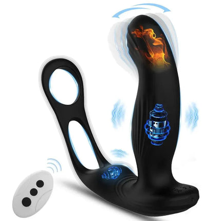 Heating Wiggling Vibration Prostate Massager With Double Rings