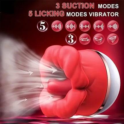 3 Suction 5 Vibrations& Licking Big Mouth Tongue Vibrator & Nipple Clitoral Rose Licker Stimulator