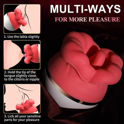 3 Suction 5 Vibrations& Licking Big Mouth Tongue Vibrator & Nipple Clitoral Rose Licker Stimulator