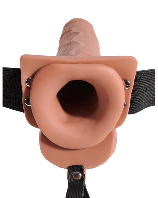 Fetish Fantasy Hollow Squirting Dildo (7.5 Inch) w/Balls & Strap-on Harness - Caramel