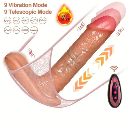 Remote Control Wearable 9 Clitoral Vibrating & 9 Thrusting Dildo Heating Thrusting Vibrator Vibrating Panties