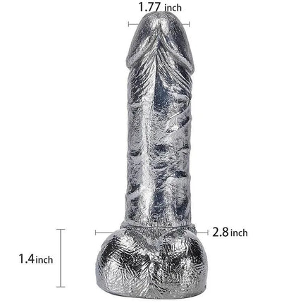 6.8-Inch Alloy Silver Pussy Anus Stimulation Dildo