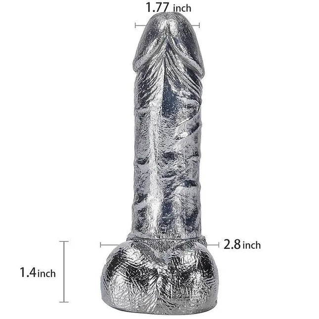 6.8-Inch Alloy Silver Pussy Anus Stimulation Dildo