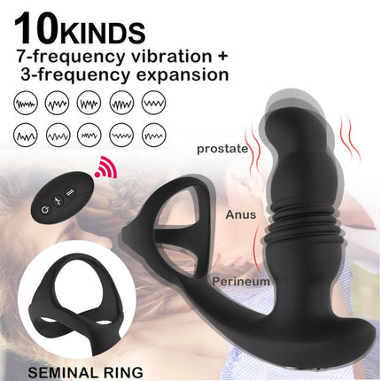 Wireless Remote Control Double Cock Ring Vibrating Anal Plug Massager