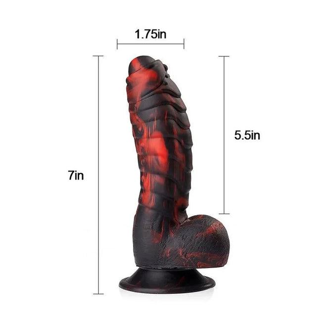 7-Inch Flaming Ribbed Studded Silicone Dildo