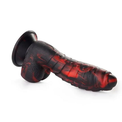 7-Inch Flaming Ribbed Studded Silicone Dildo