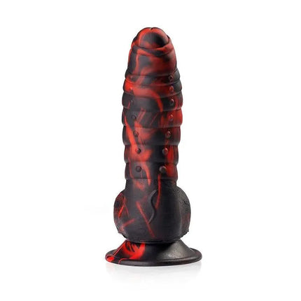 7-Inch Flaming Ribbed Studded Silicone Dildo