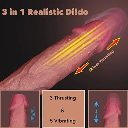 Realistic Remote Control 3 Thrusting & 5 Vibration Realistic Dildo Vibrator