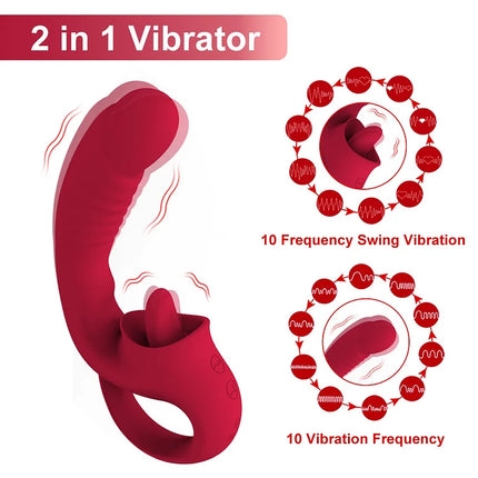 2 in 1Nipple Clitoral Stimulator Clitoral 10 Licking & Vibrating G Spot Vibrator Rechargeable Strapless Strap-On Realistic Dildo Vibrator