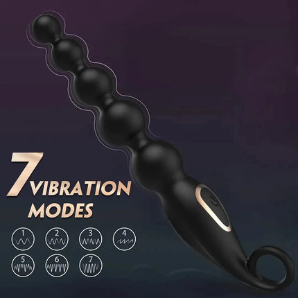 Vibrating Anal Beads Butt Plug, Graduated Design Silicone Anal Vibrator with 7 Vibration Modes Rechargeable Waterproof G-spot Anal Sex Toy for Men, Women and Couples