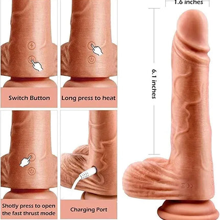 Realistic Thrusting Heating Dildo Vibrator with Strong Suction Cup 8 Thrusting Modes Liquid Silicone G-Spot Vibrator