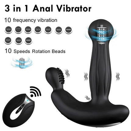 Prostate Massage Vibrator Remote Control Anal Toy with Rotating Beads