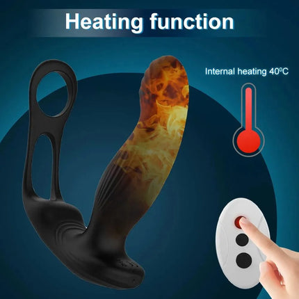 Heating Wiggling Vibration Prostate Massager With Double Rings