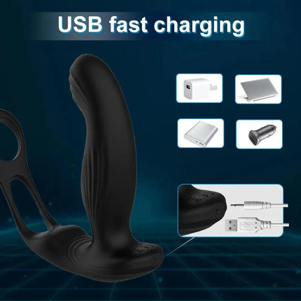 Heating Wiggling Vibration Prostate Massager With Double Rings