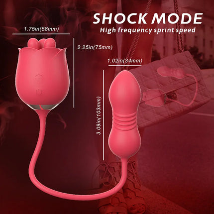 2 IN 1 Rotating & Thrusting Pulsing Rose Vagina Vibrator Nipple Massager