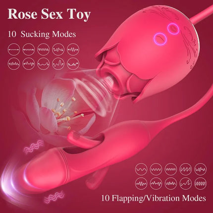 3-in-1 Rose Clitoral Stimulator with Flapping Vibrations