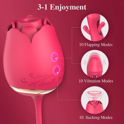 3-in-1 Rose Clitoral Stimulator with Flapping Vibrations