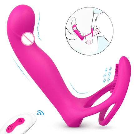 Remote Control Vibrating Strap on with Penis Rings for Couples